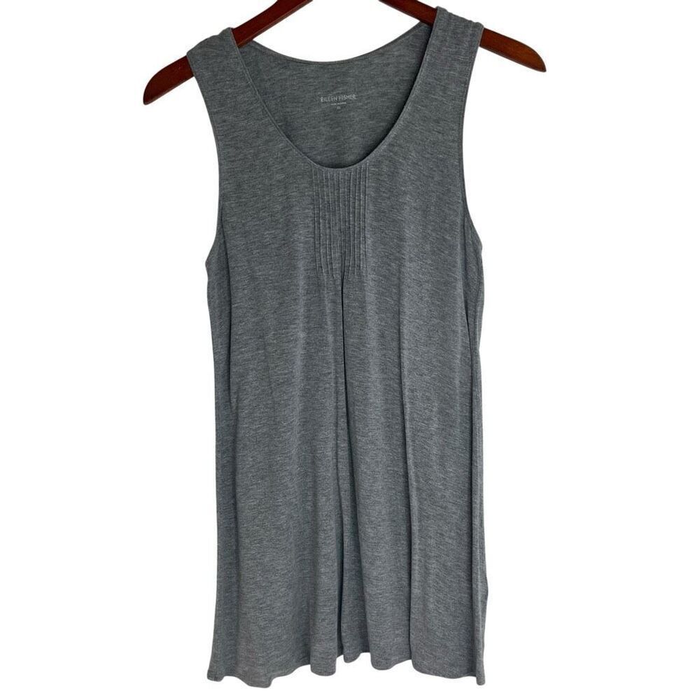 Eileen Fisher Womens Pintucked Viscose Scoop Neck Tunic Tank Top Gray Size XS